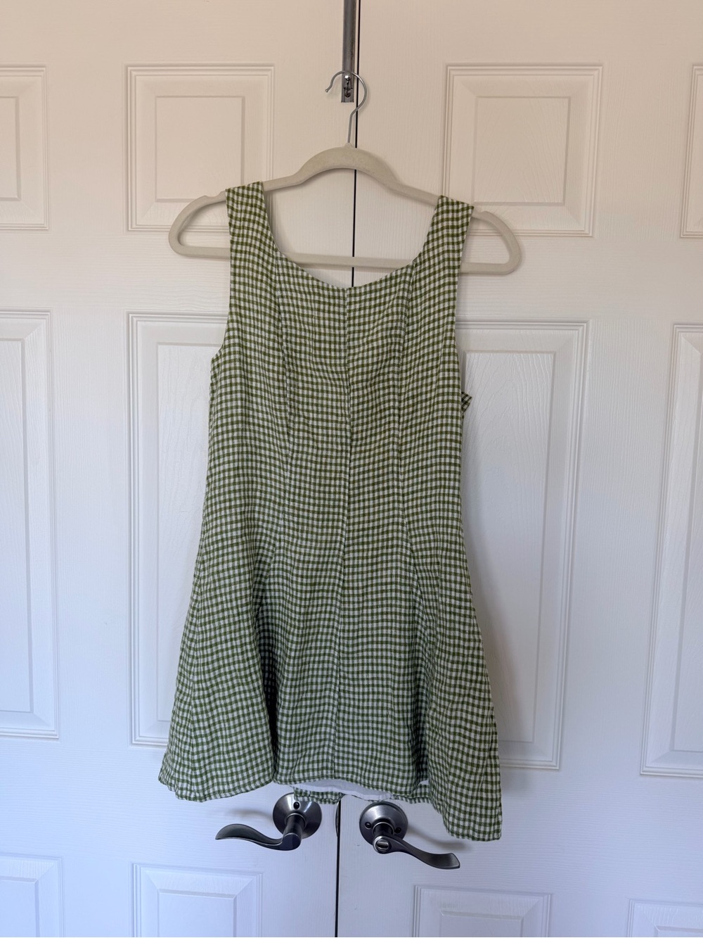 Reformation Amorette Avocado Gingham Sleeveless A-Line Dress